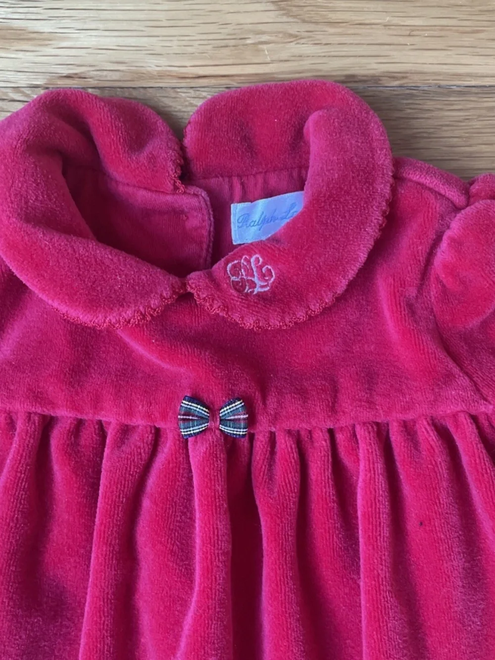 Ralph Lauren Red Velvet Christmas Footed Peter Pan Collar One Piece 9mo
